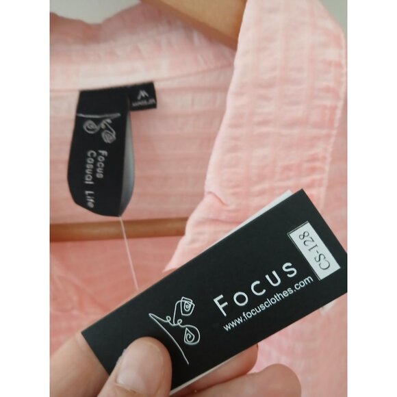 New Focus Popover Waffle Textured Blouse Size Small Pink Lagenlook Buttons - Picture 5 of 9